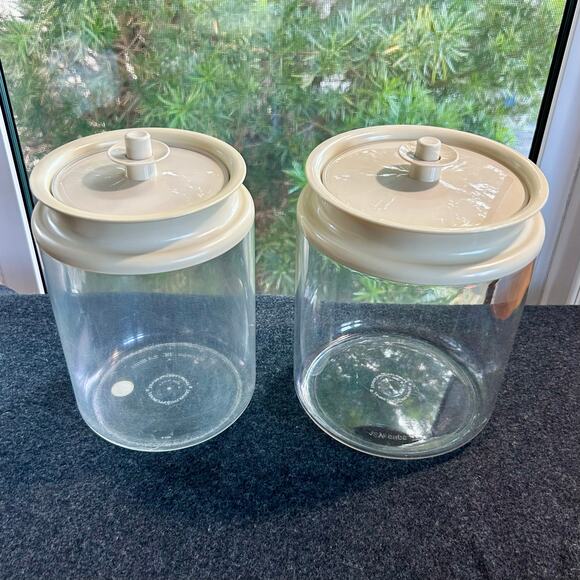 Vintage Tupperware Servalier Clear Canisters with Beige Lids – Set of 2 - Picture 1 of 15